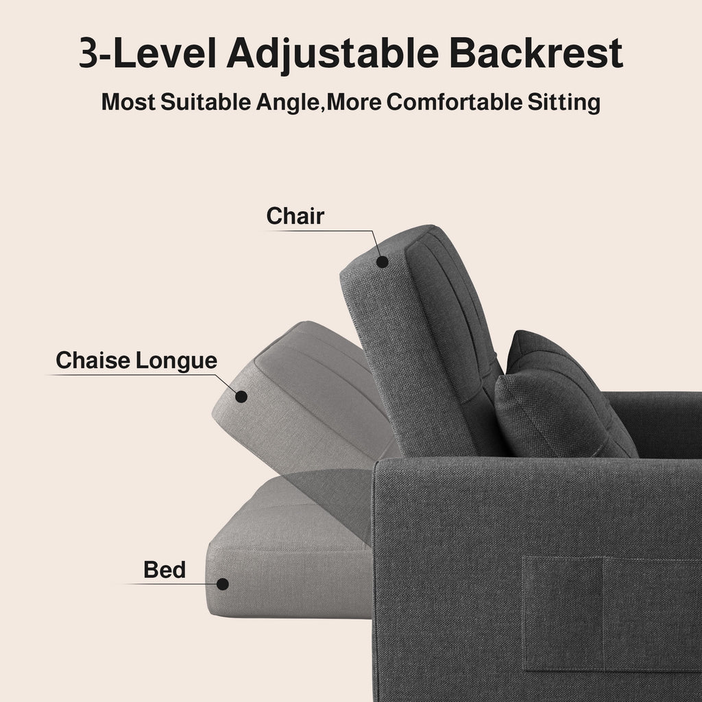 Sofa Bed, Lofka 3-in-1 Convertible Sleeper Sofa with Storage, Adjustable Backrest & Pull Out Function - Sleeper Chair for Small Space, Apartment, Dark Grey