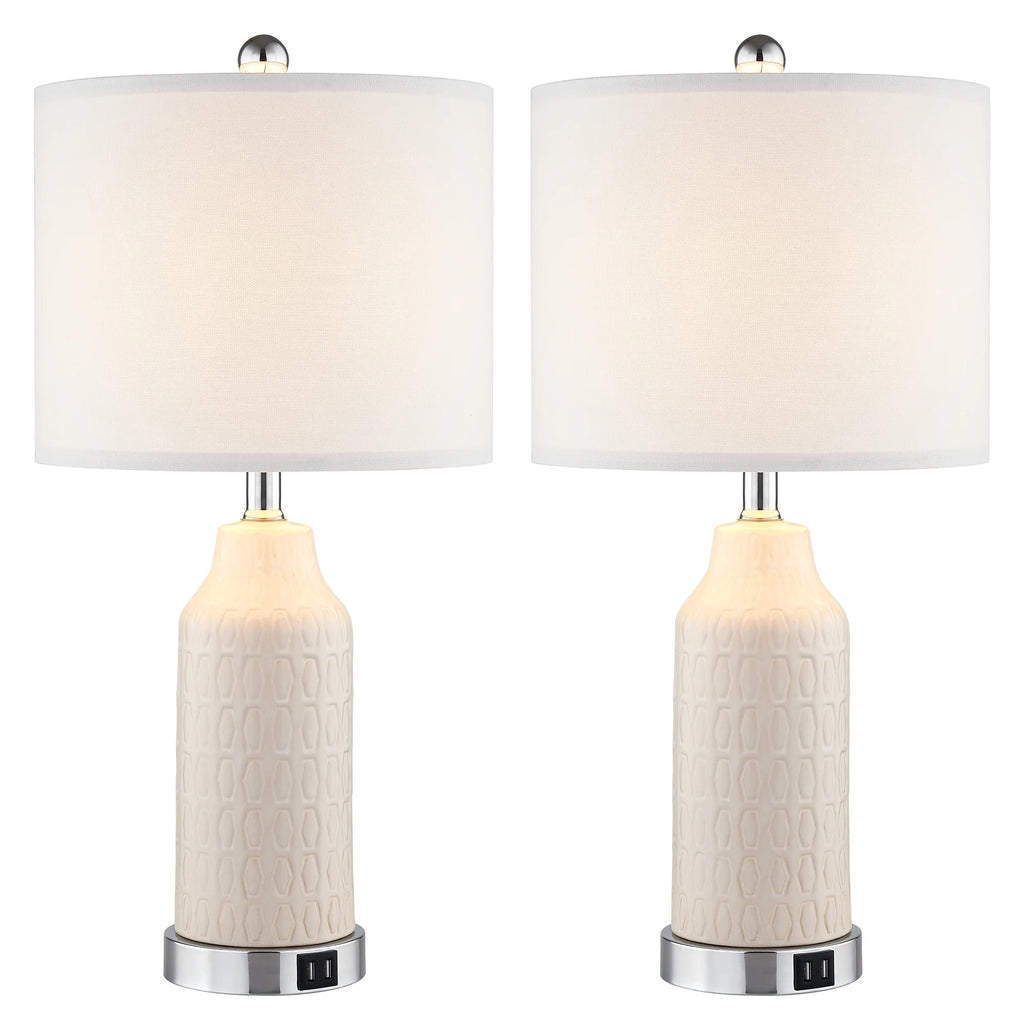 Cinkeda Table Lamp Set of 2 for Living Room Bedroom with USB Ports AC Outlet 3 Way Dimmable Touch Nightlight Farmhouse White Floral Nightstand Bedside Lamps