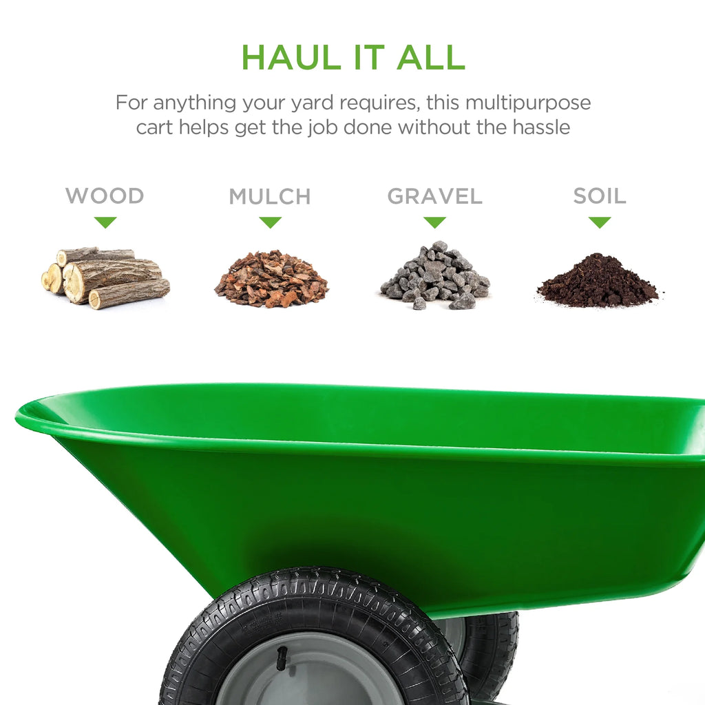 Best Choice Products Dual-Wheel Home Wheelbarrow Yard Garden Cart for Lawn, Construction - Green