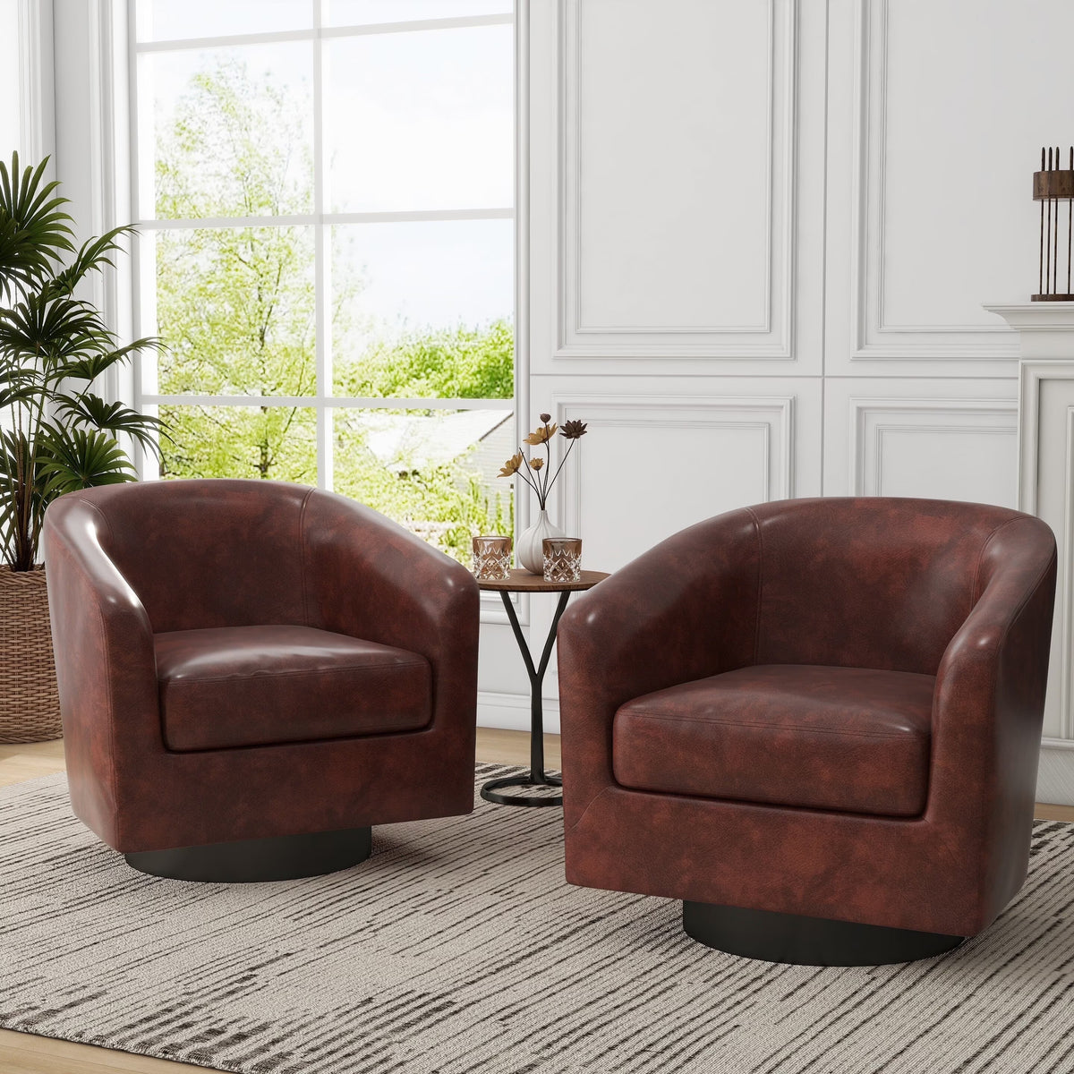 DREAMSIDEA Swivel Barrel Accent Chair for Living Room, Modern Upholstered Round Club Armchair-Cream