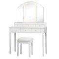 Costway Vanity Table Stool Set Large Tri-folding Lighted Mirror 6 Drawer Dresser White