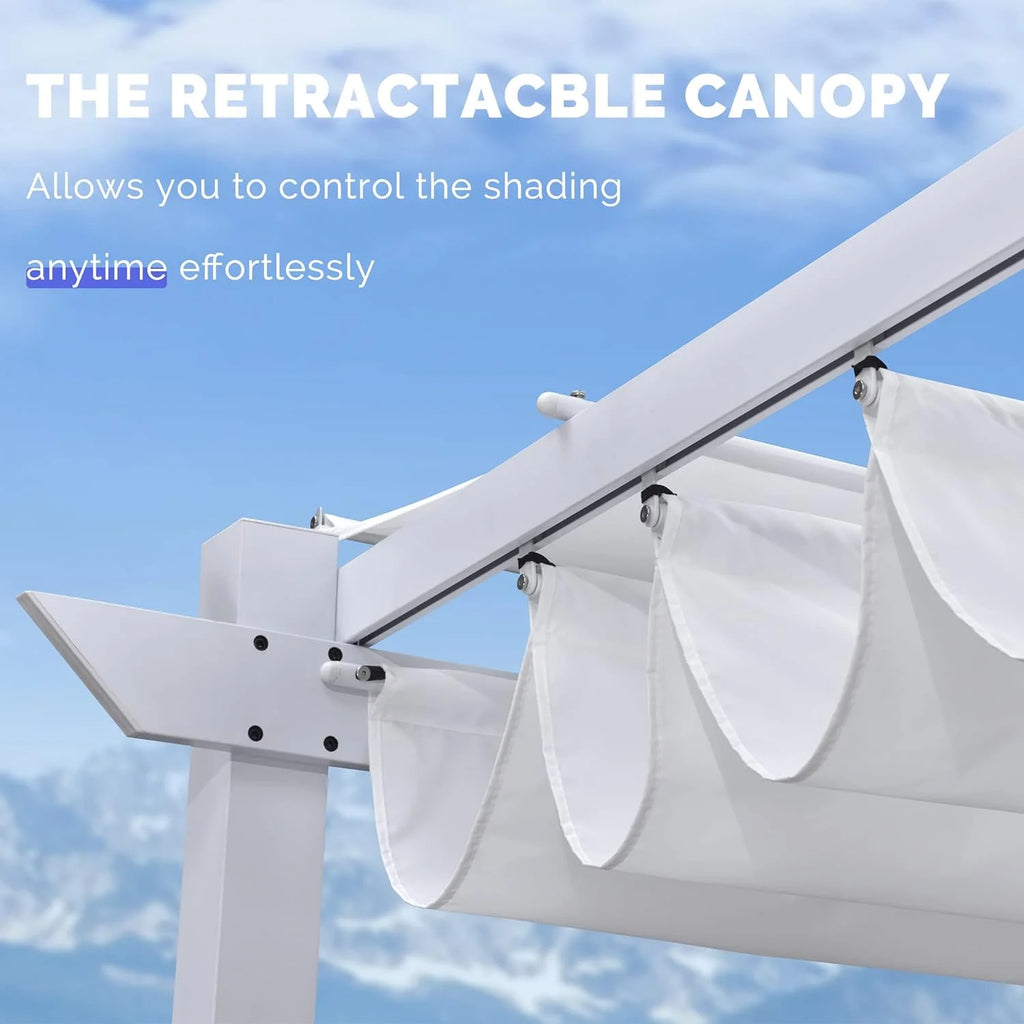 PURPLE LEAF Outdoor Retractable Pergola with Sun Shade Canopy 10' x 13' Patio Aluminum Pergola Shelter for Backyard Deck Garden Modern Metal Grape Trellis Pergola, Beige