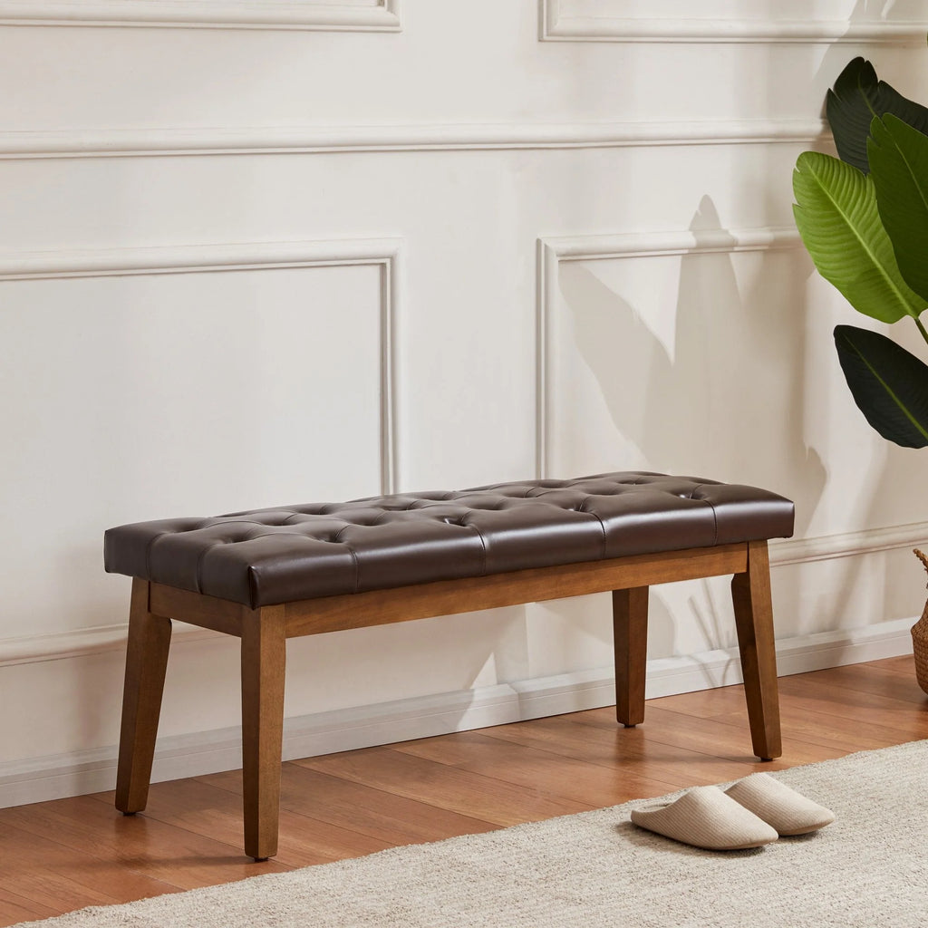 HUIMO Button-Tufted Bench for End of Bed, Entryway Bench with Upholstered Linen Fabric, Ottoman Bench for Living Room,Dining Bench for Kitchen(Beige)