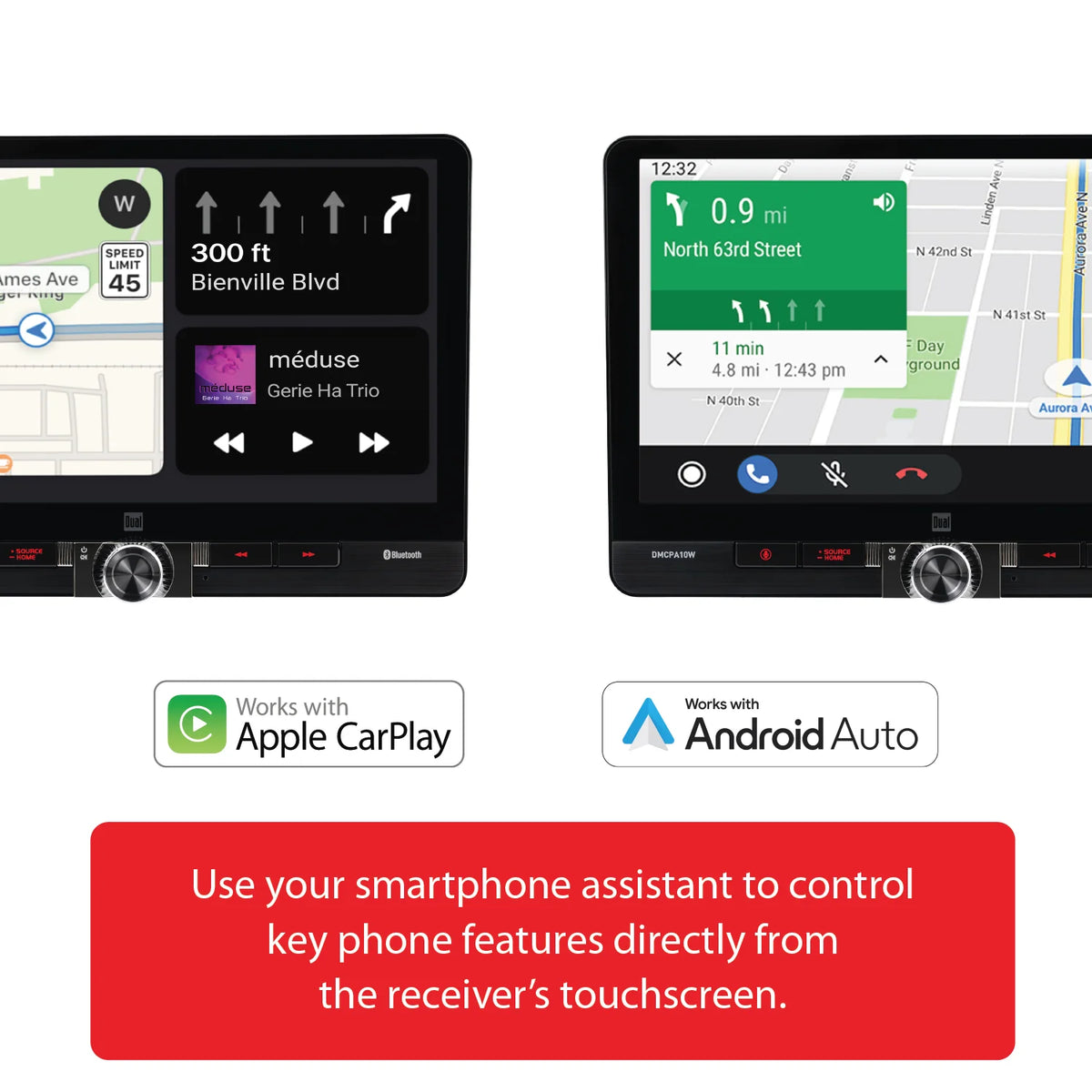 Dual Electronics 10.1" Touchscreen Car Stereo Receiver with Wireless Apple CarPlay & Android Auto �C Includes Single & Double DIN Adapters, Bluetooth, USB �C DMCPA10W (New)