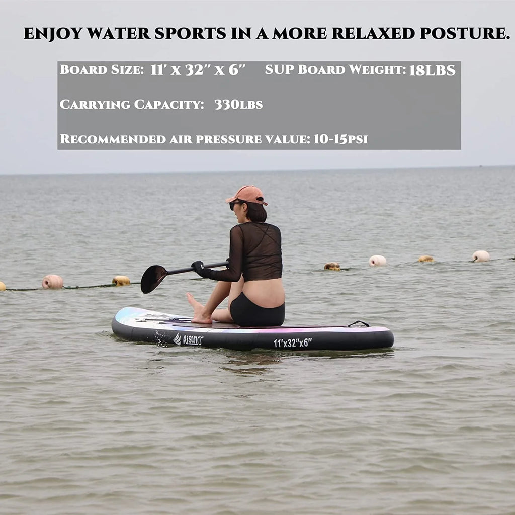 AISUNSS Inflatable Stand up Paddle Board 11ft with Premium SUP Accessories Purple Paddle Board