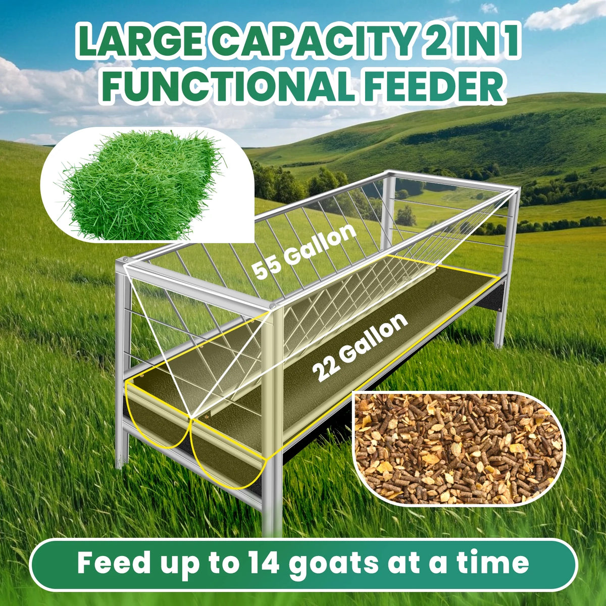 Stainless Steel Livestock Feed Stand, 2-in-1 Hay Water Trough, Heavy-Duty Joints, Ranch Durability