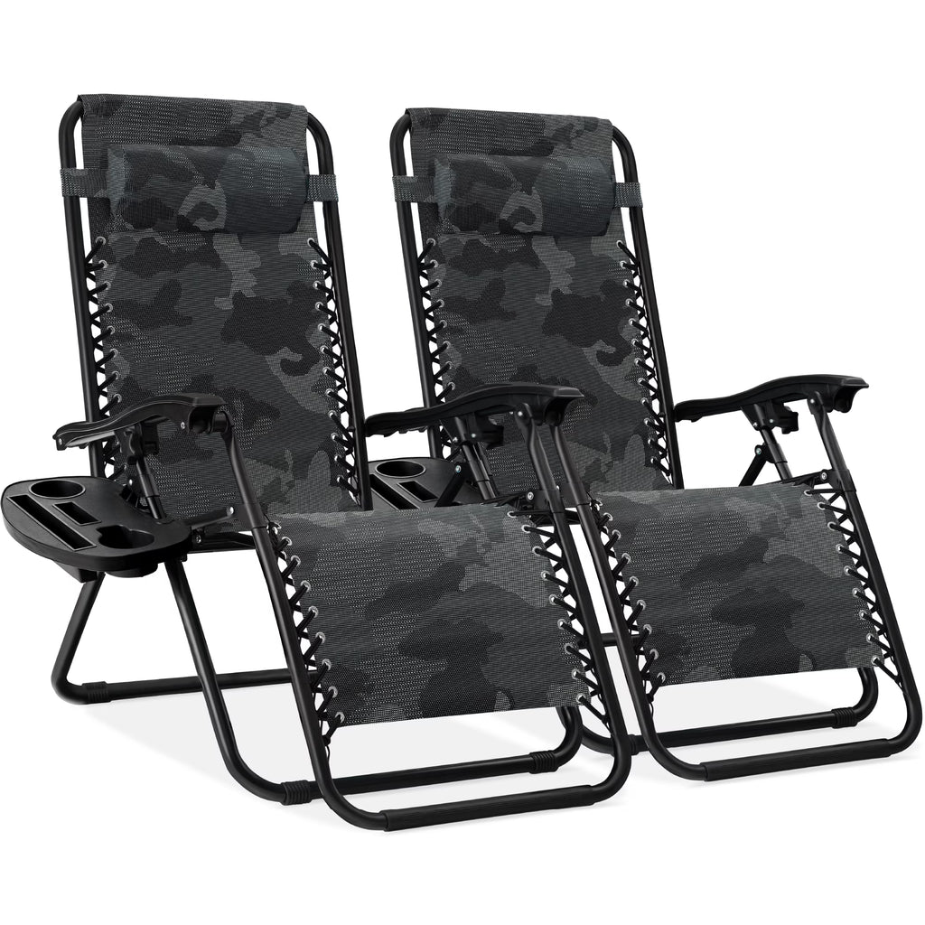 Best Choice Products Set of 2 Zero Gravity Lounge Chair Recliners for Patio, Pool w/ Cup Holder Tray - Gray