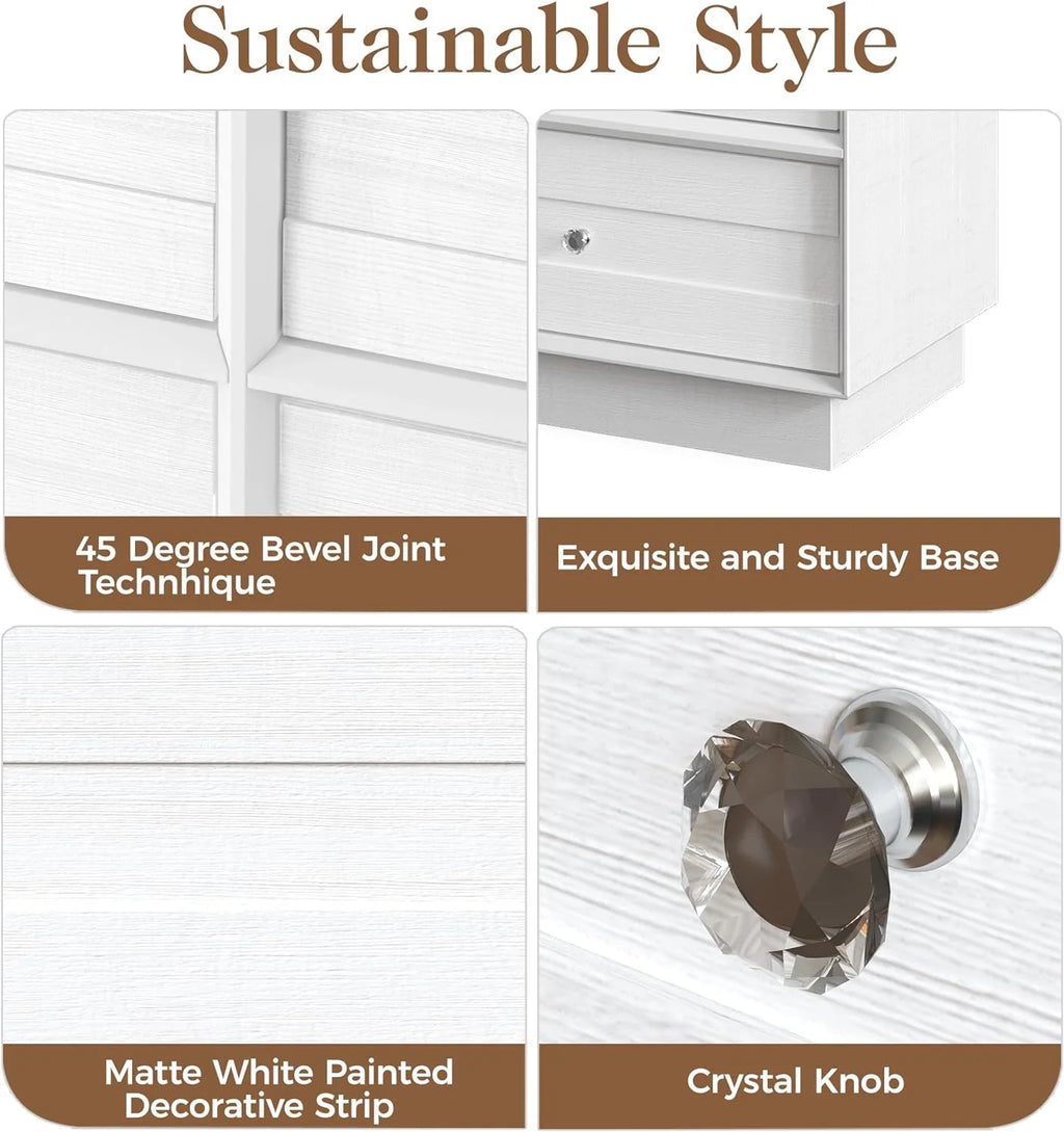 Heynemo Beige 6 Drawer Dresser, Fluted Modern Wood Chest