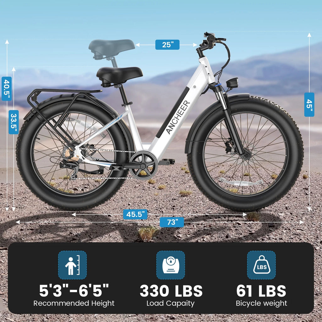 ANCHEER Electric Bike for Adults, 750W Ebike, 28MPH 60Miles Electric Mountain Bike, 26" Fat Tire Electric Bicycle with 48V 15AH Battery, Rear Rack, Lockable Suspension Fork,7 Speed, UL2849