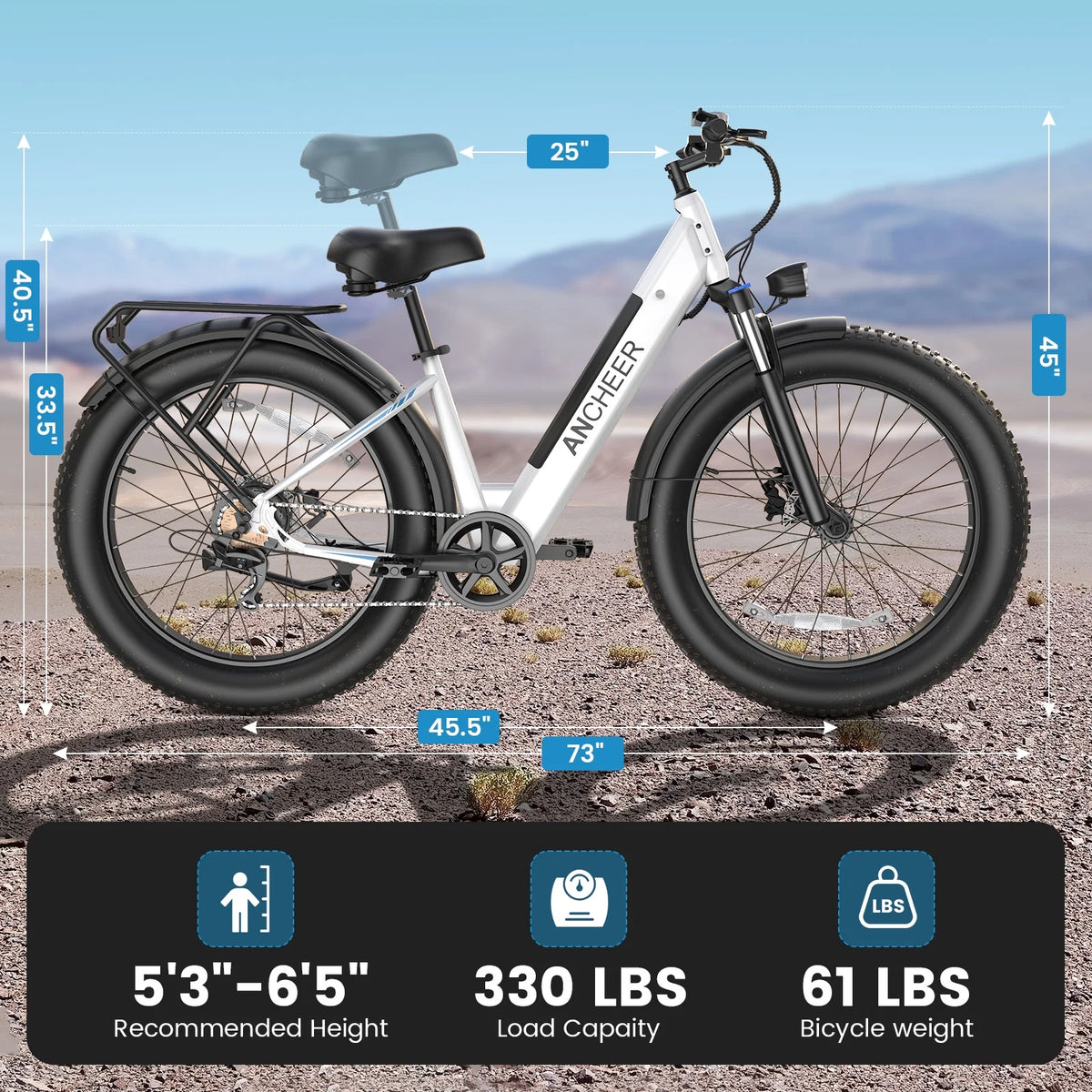 ANCHEER Electric Bike for Adults, 750W Ebike, 28MPH 60Miles Electric Mountain Bike, 26" Fat Tire Electric Bicycle with 48V 15AH Battery, Rear Rack, Lockable Suspension Fork,7 Speed, UL2849
