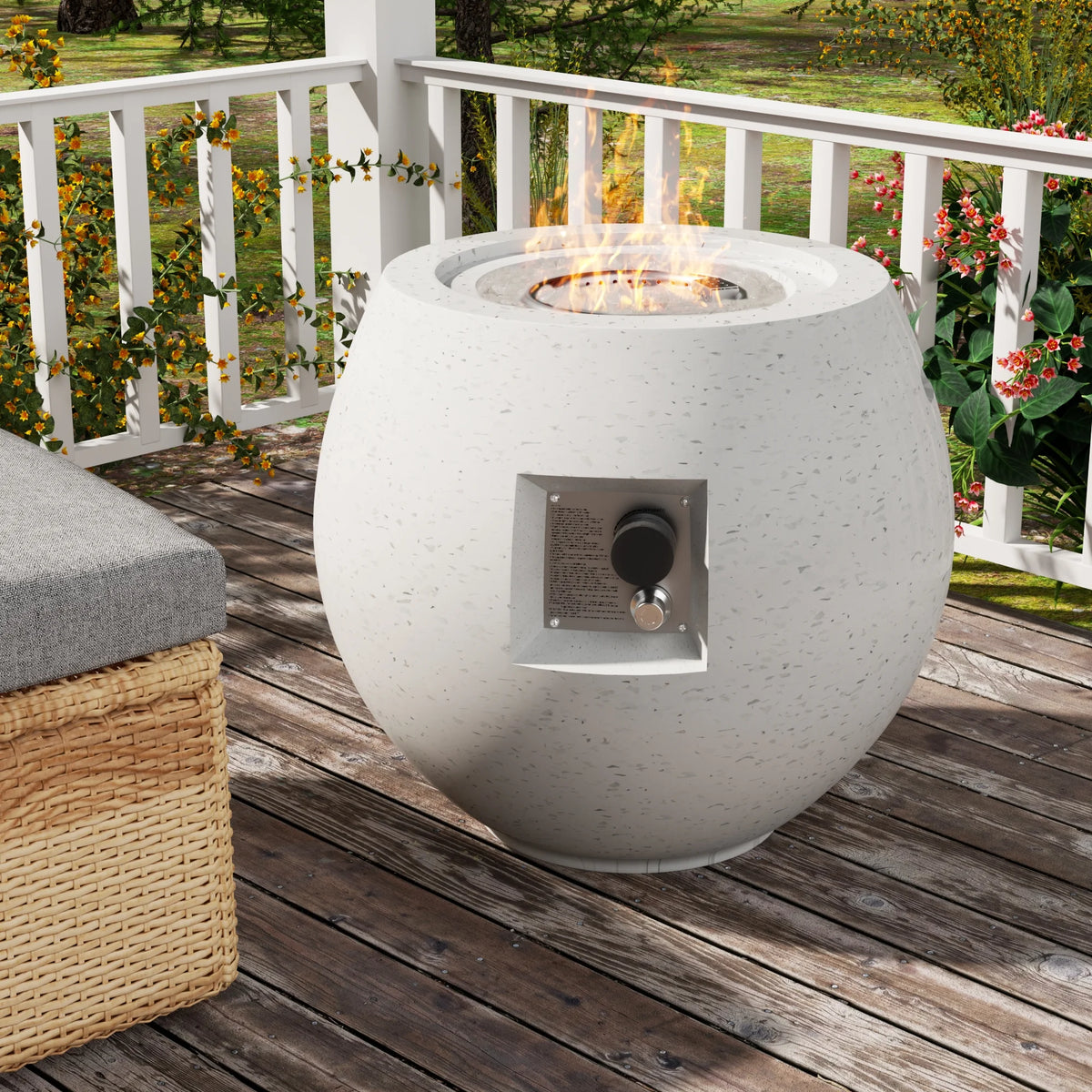 NAGA BAHNA 21" Round Propane Fire Pit 50,000BTU Terrazzo Gas Fire Pit with Glass Stones