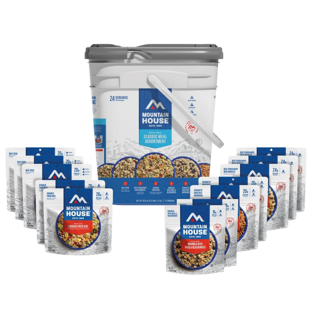 Mountain House Classic Meal Assortment Bucket (24 Total Servings), Freeze-Dried Backpacking & Camping Food