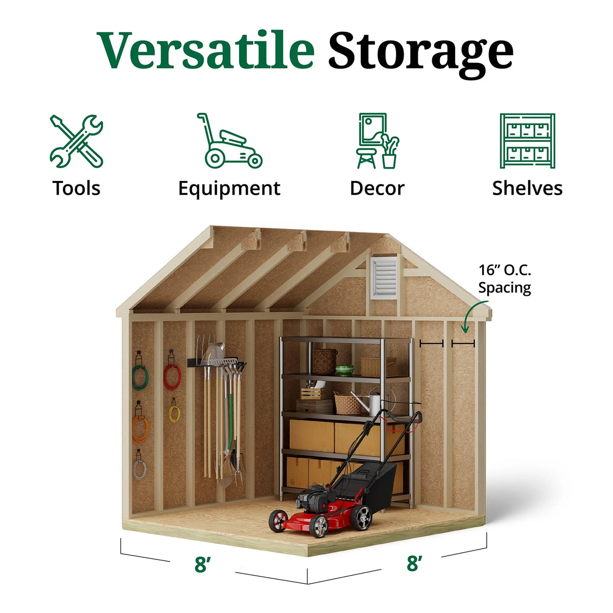 Little Cottage Co. 8x8 Colonial Williamsburg Shed with Operable Windows, Outdoor Wood Storage Do-It-Yourself Precut Kit