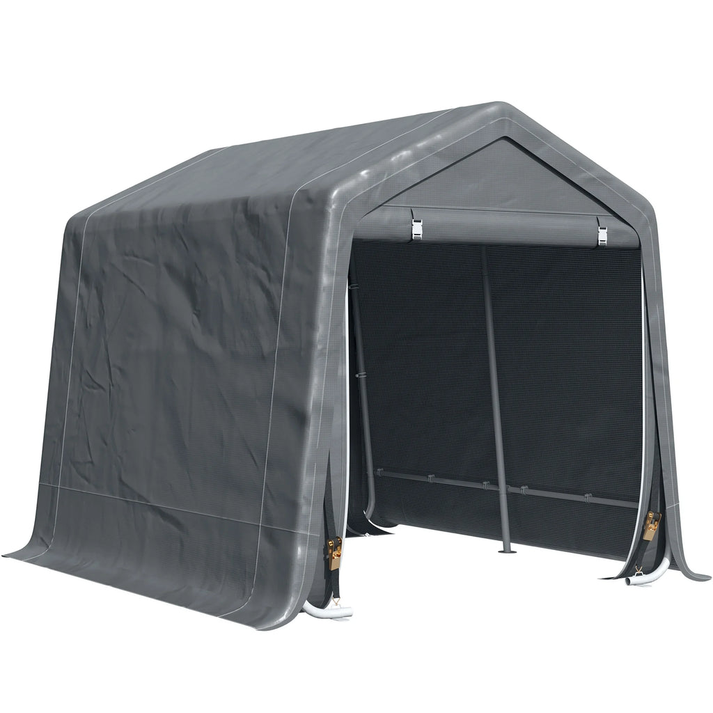 Outsunny 6'x8' Outdoor Storage Shelter with Rollup & Zipper Door, Heavy Duty Carport Shed for Motorcycle Garden Storage, Grey