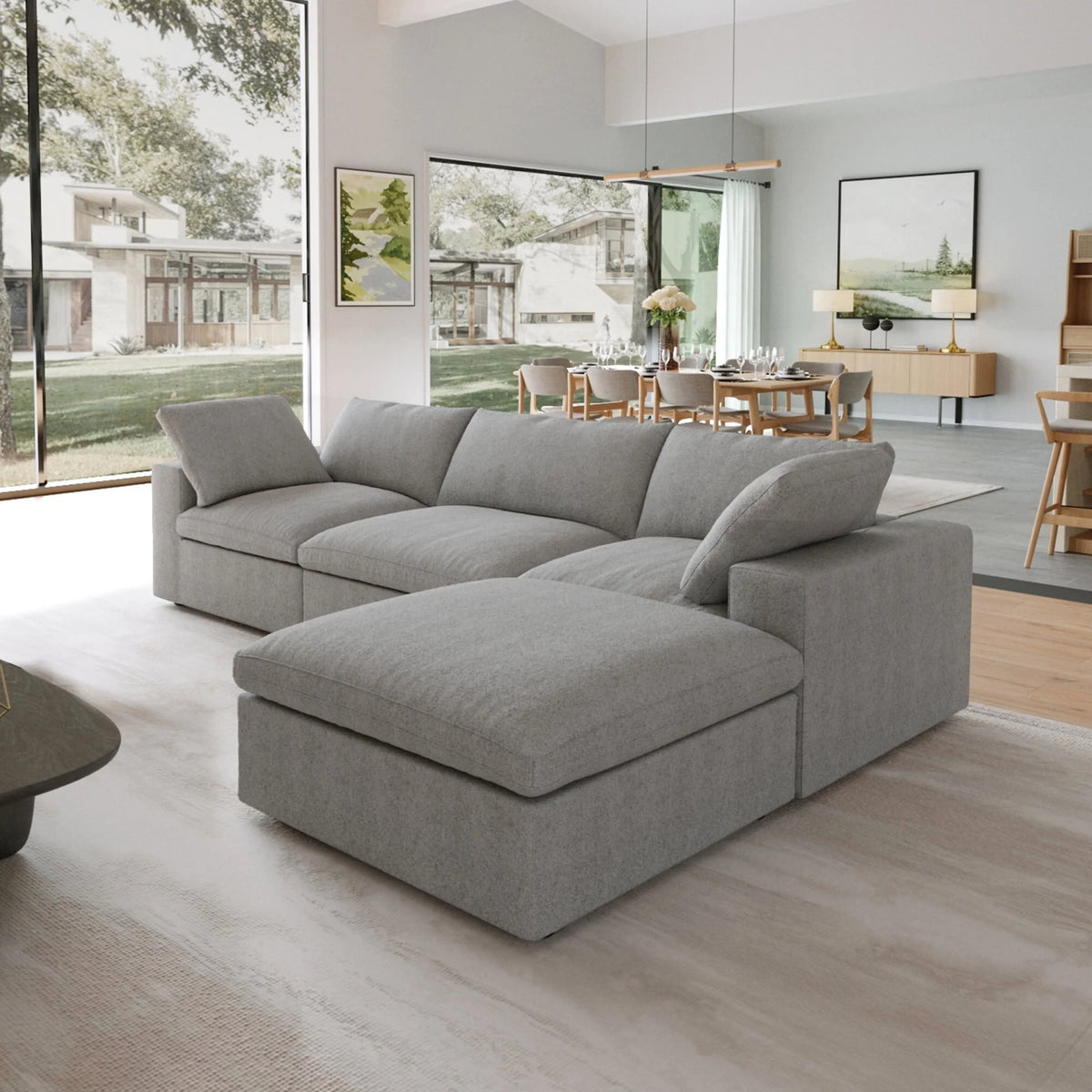 Magic Home Convertible Modular Sectional Sofa Couch,Modern Linen Fabric Sofa Free Combination Couch,L-Shaped Sofa 3-Seat Sofa with Ottoman for Living Room,Apartment and Small Space,Light Gray