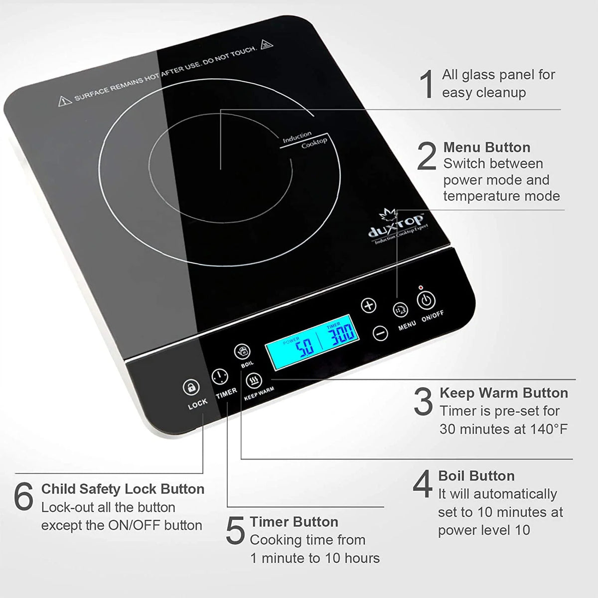 Duxtop Portable Induction Cooktop, Countertop Burner Induction Hot Plate with LCD Sensor Touch 1800 Watts, Silver 9600LS/BT-200DZ