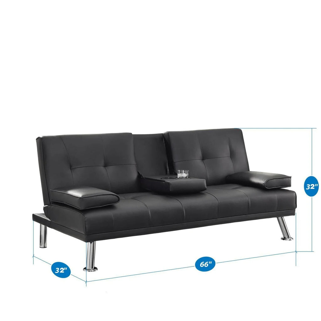 Futon Sofa with Armrest and Cupholders by Naomi Home-Color:Espresso