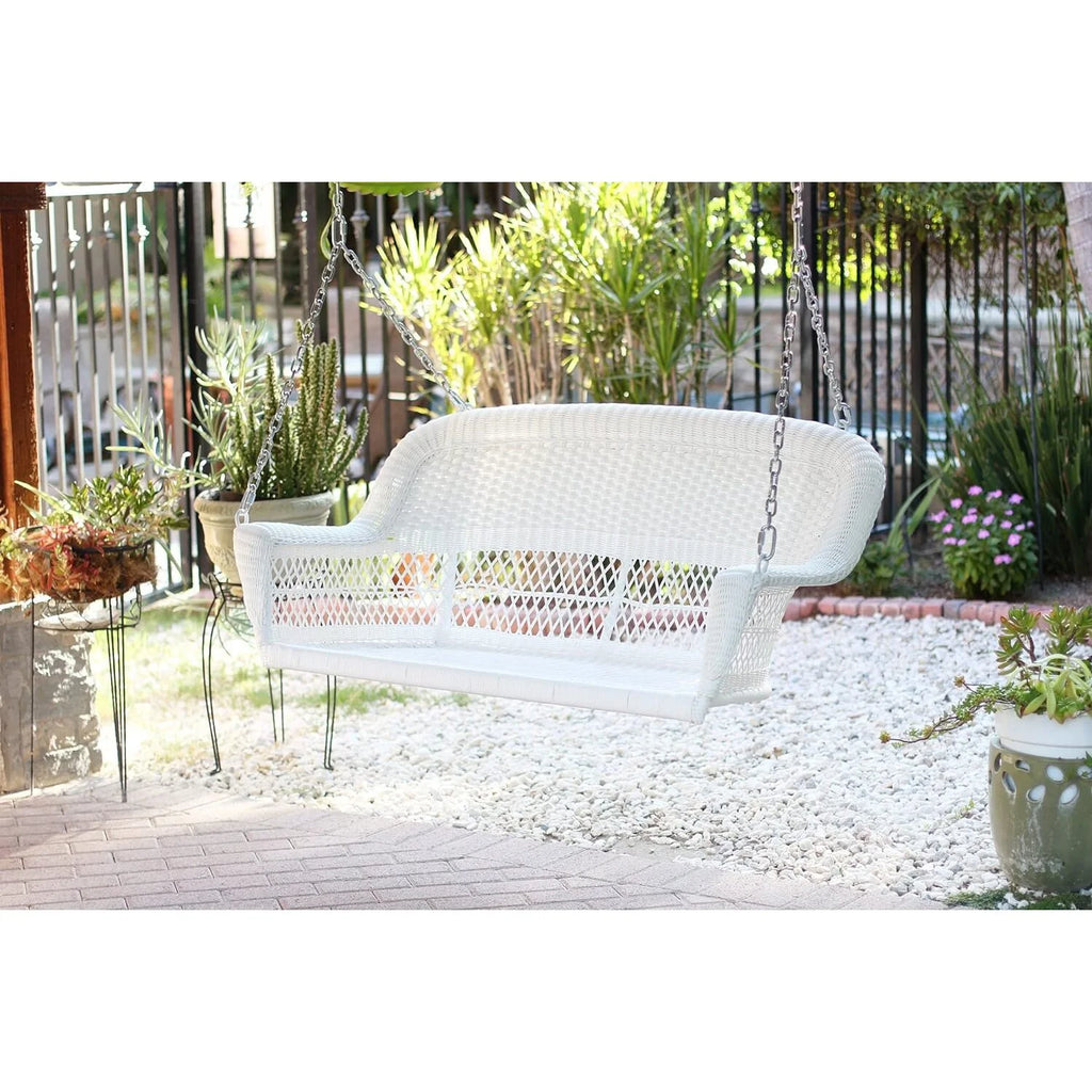 Jeco White Resin Wicker Porch Swing