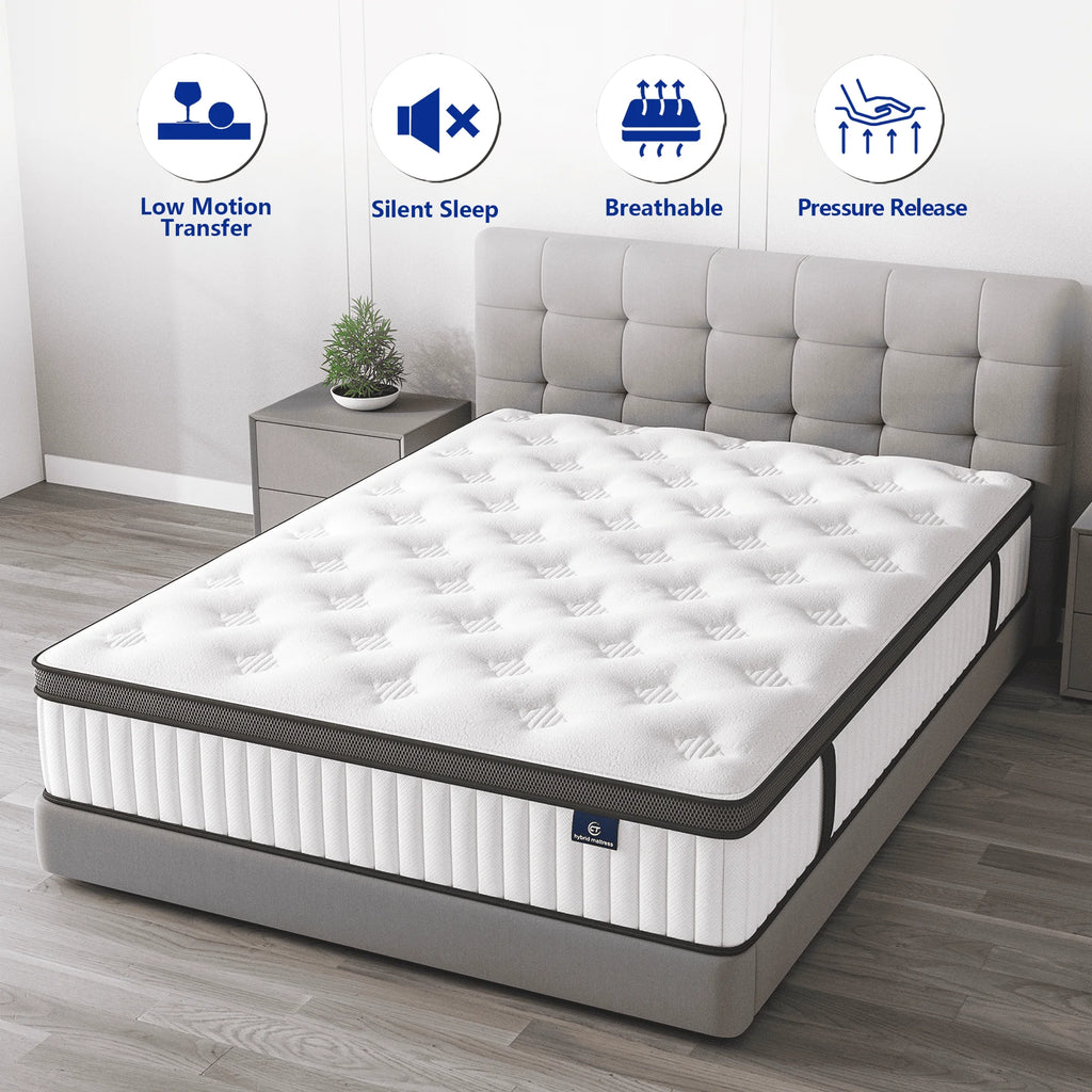 Madevos Full Mattress in a Box, 12 inch Memory Foam individual Pocket Spring Hybrid Mattress - Medium Firm Support with Soft & Breathable