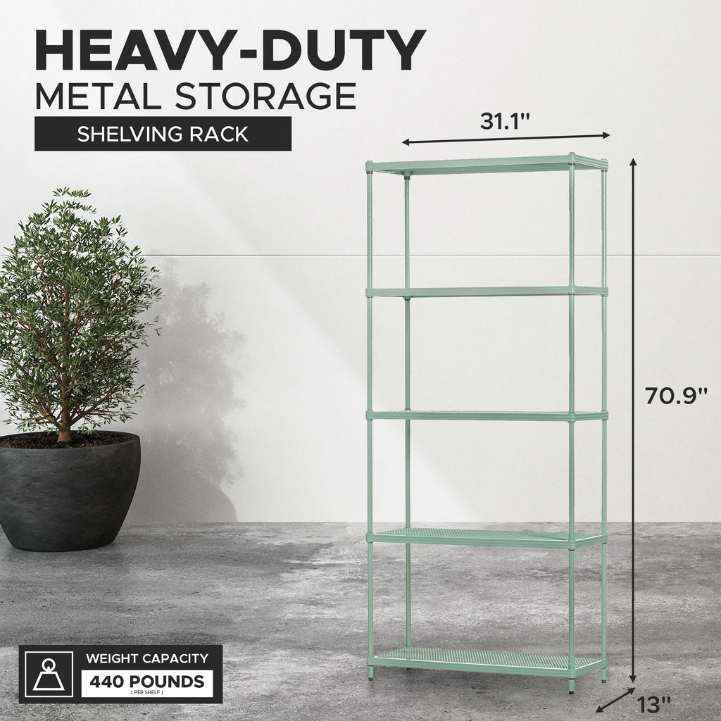 Design Ideas MeshWorks 5 Tier Steel Storage Shelving Unit Bookshelf, Green