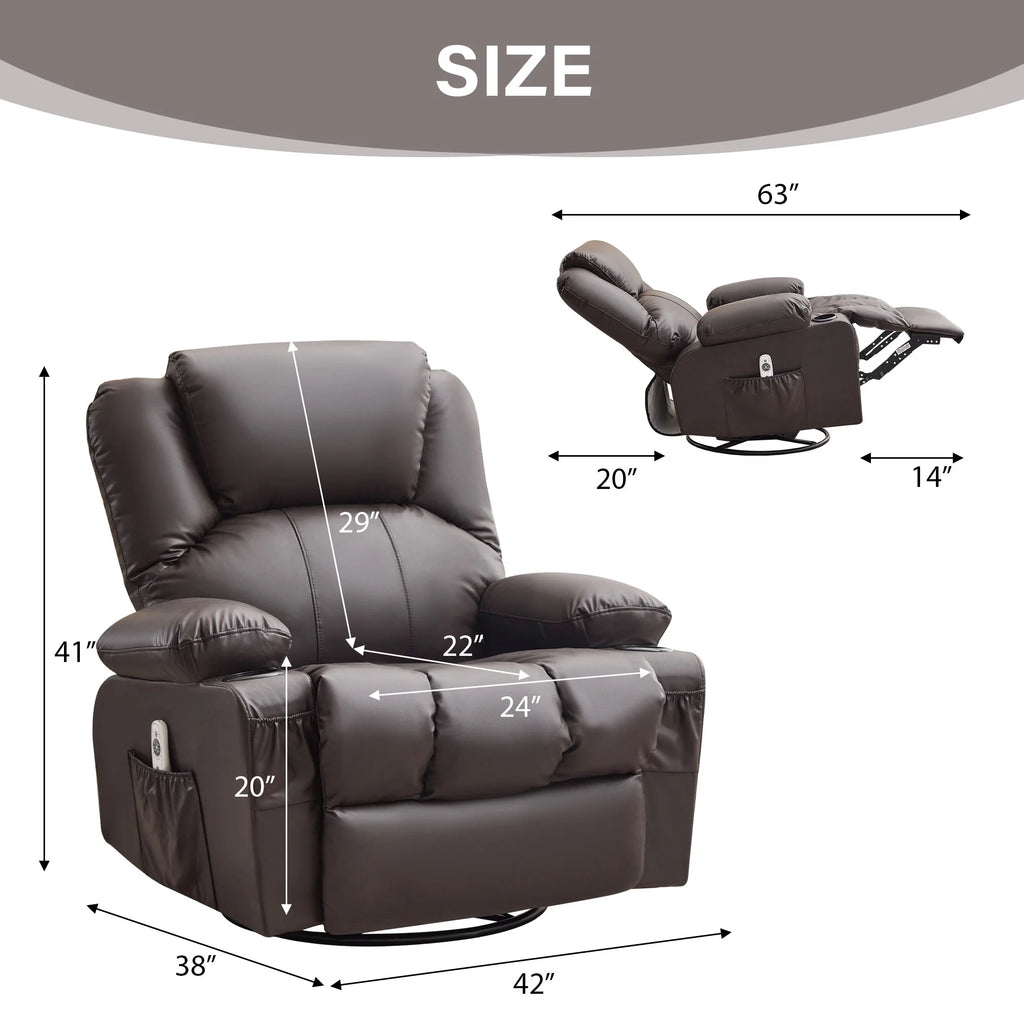 JONPONY Manual Recliner Chair with Heat Therapy and Massage Function, Heavy Duty Reclining Mechanism Massage Chair, Elderly Single Rocker Sofa with Cup Holders for Bedroom Home Theater,Black