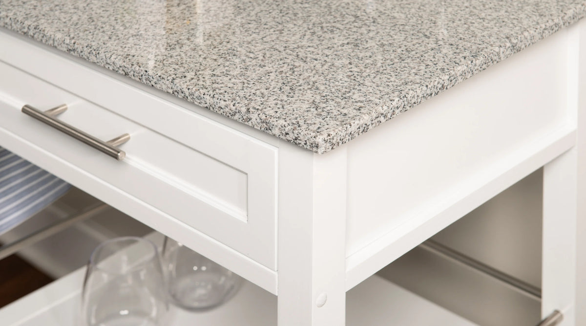 Linon Monett 2-Tier Mobile Serving Cart with Gray Granite Top, 27.75" Length, White