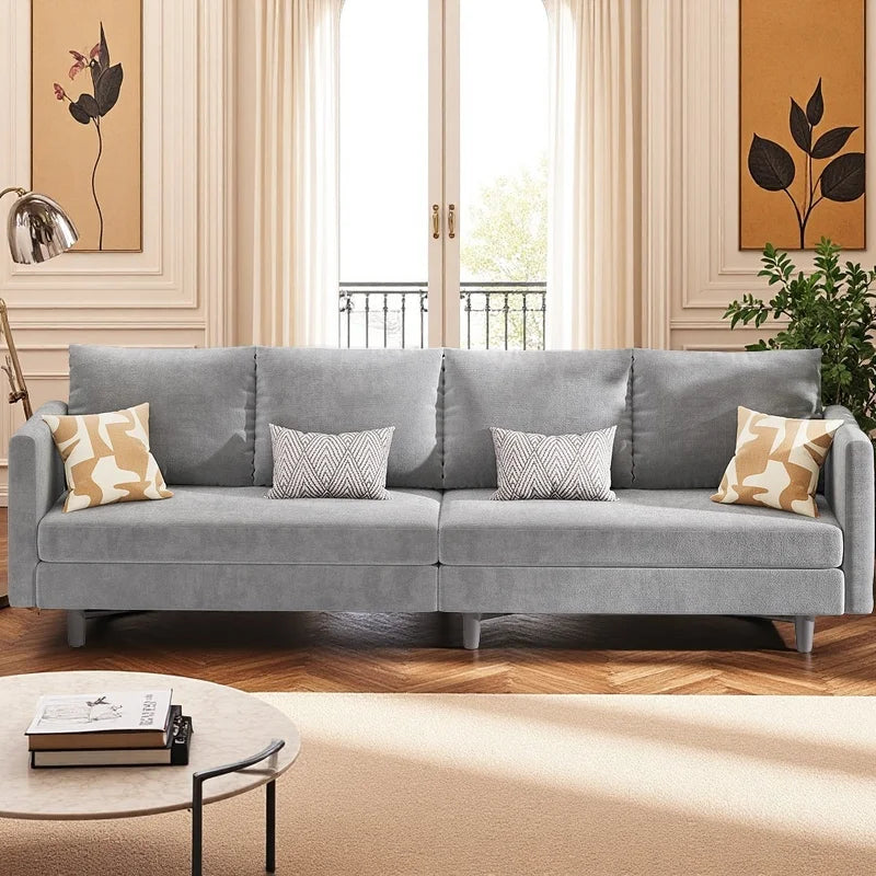 106" Modular Sectional Sofa Bed with Storage Ottoman, Lofka Modern Comfy Couches and Sofas with Side Pockets for Small Spaces, Living Room Furniture in Dark Gray