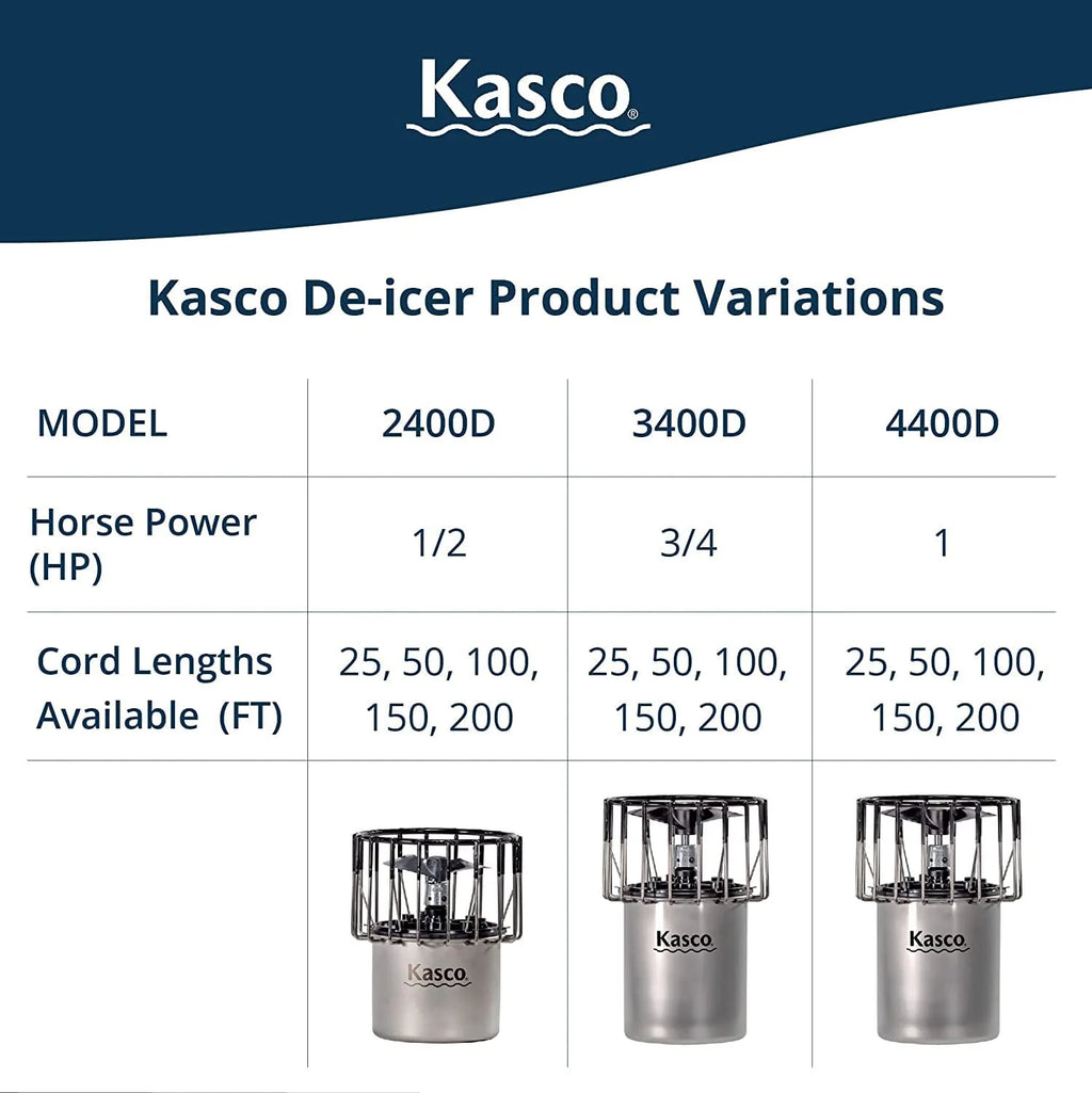 Kasco Deicer 1/2 HP Lake & Pond De-icer 120V �C Single Phase with 25 Ft Electric Power Cord | Water Deicer for Ponds, Lakes & Dock Bubbler