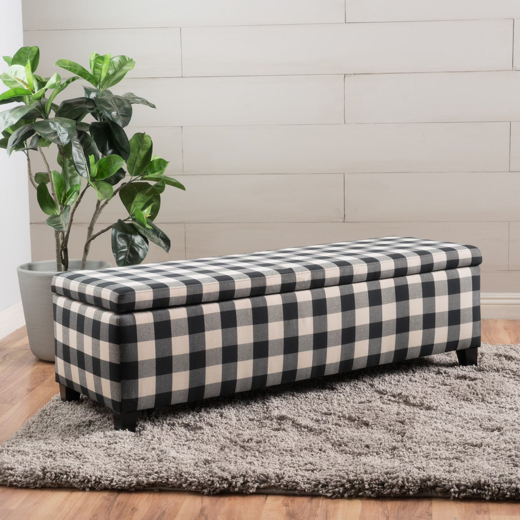 Noble House Hampton Contemporary Fabric Upholstered Storage Ottoman, White and Blue Floral