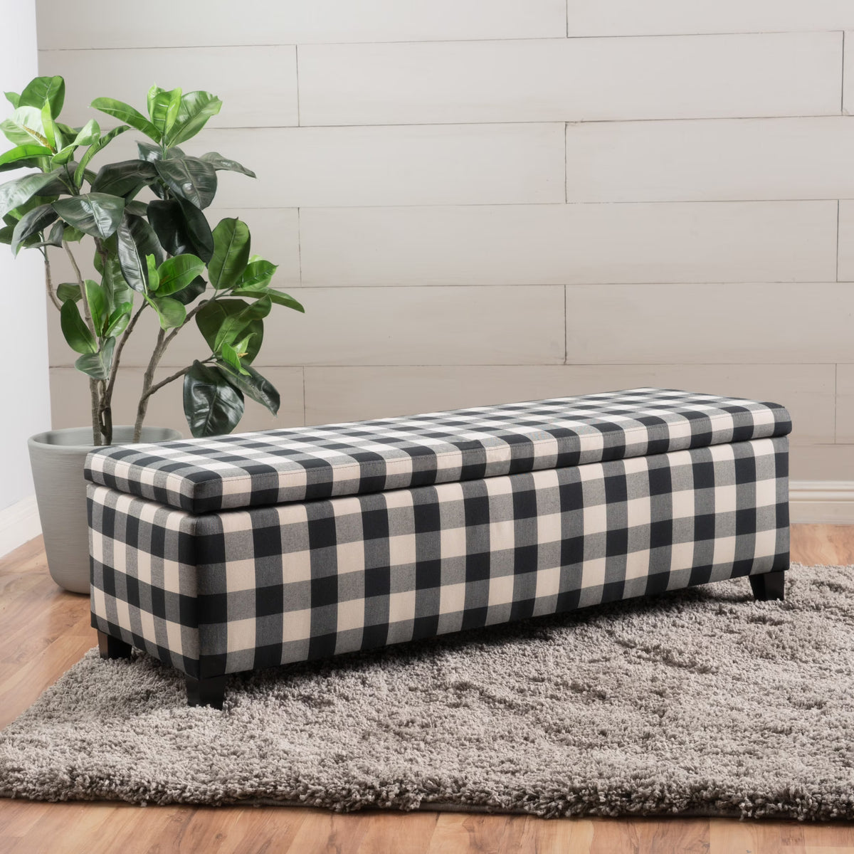 Noble House Hampton Contemporary Fabric Upholstered Storage Ottoman, White and Blue Floral