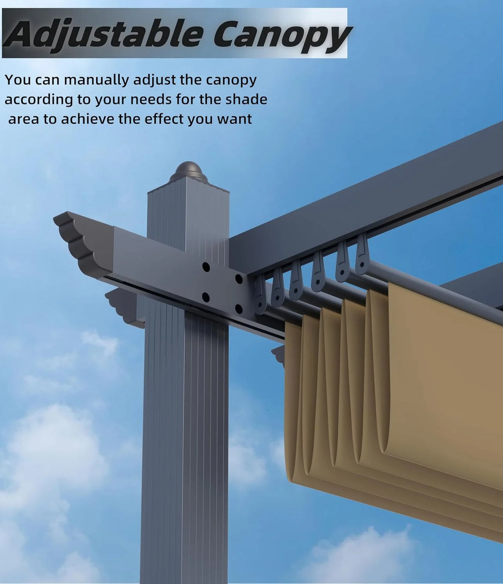 Outdoor Aluminum Pergola with Retractable Canopy, Reinforced 4-Sided Base, Waterproof & UV-Resistant Adjustable Roof, Modern Design for Patio, Deck, Backyard, and Garden