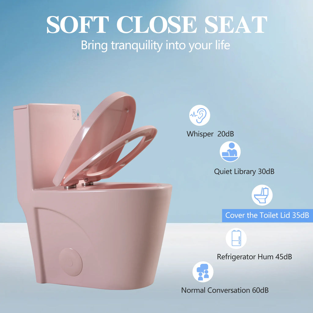 GINOST 1.1/1.60 GPF Dual-Flush One Piece Toilet, Water-Saving Elongated Comfort Height Floor Mounted, Soft Close 1000 Gram Map Flushing Score Toilet, Rose 23T01-RS