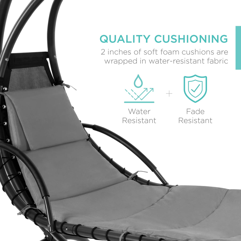 Best Choice Products Hanging Curved Chaise Lounge Chair Swing for Backyard, Patio w/ Pillow, Shade, Stand - Teal