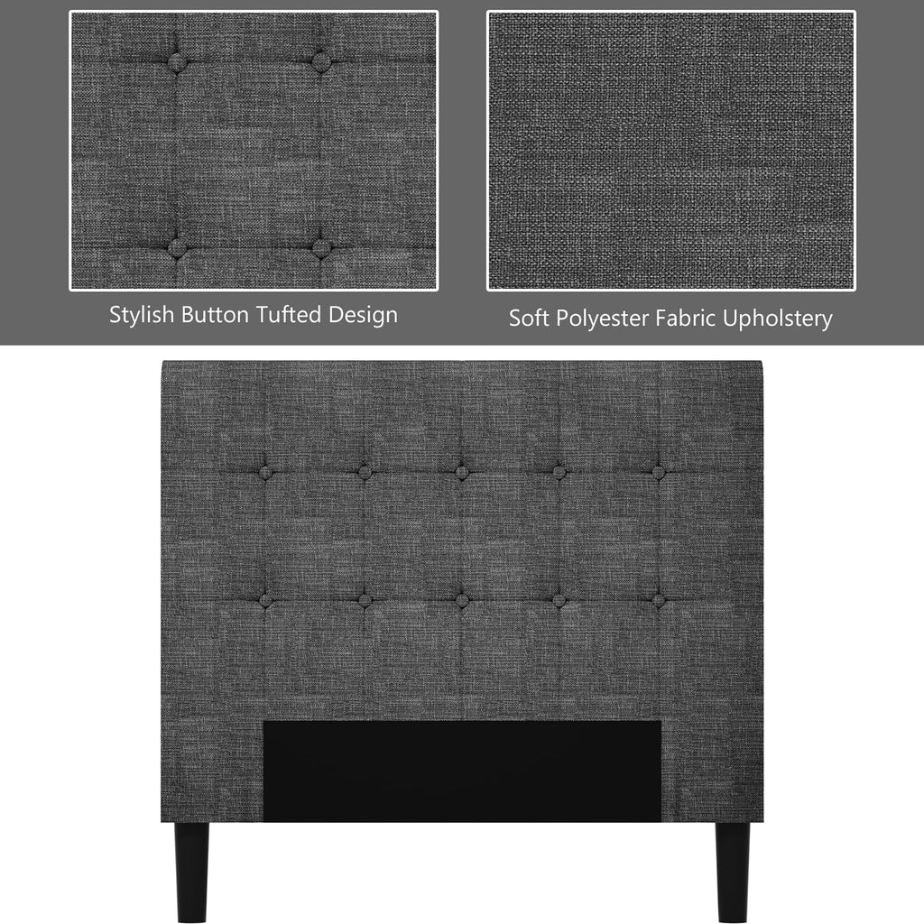 Costway Twin Upholstered Bed Frame Button Tufted Headboard Mattress Foundation Grey