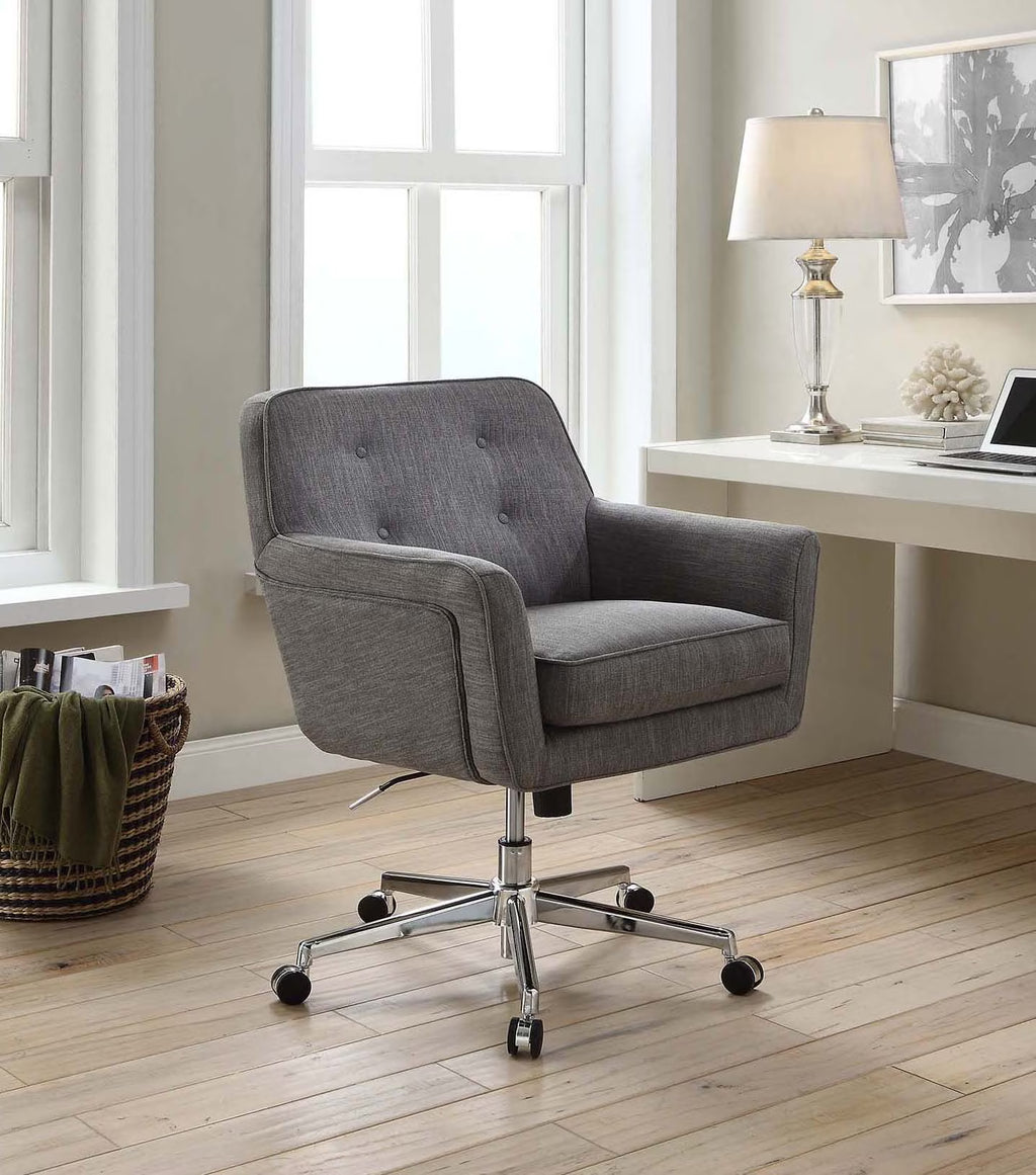 Serta Ashland Office Desk Chair, Button Tufted Mid-Back, Memory Foam Cushion, Chrome Swivel Base, Ivory
