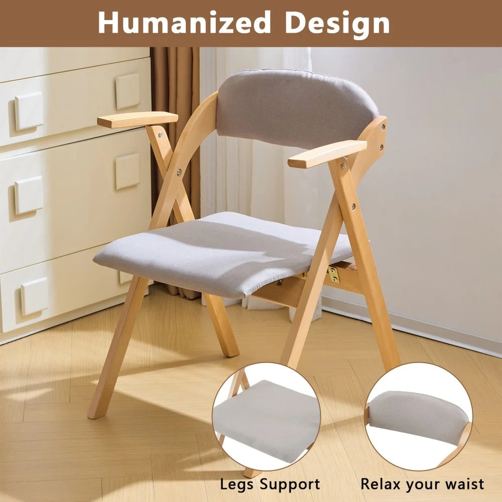 IVV 2-Pack Beechwood Folding Chairs with Cushioned Seat and Backrest, No-Assembly Guest Chairs for Home, Office, or Events (Beige)
