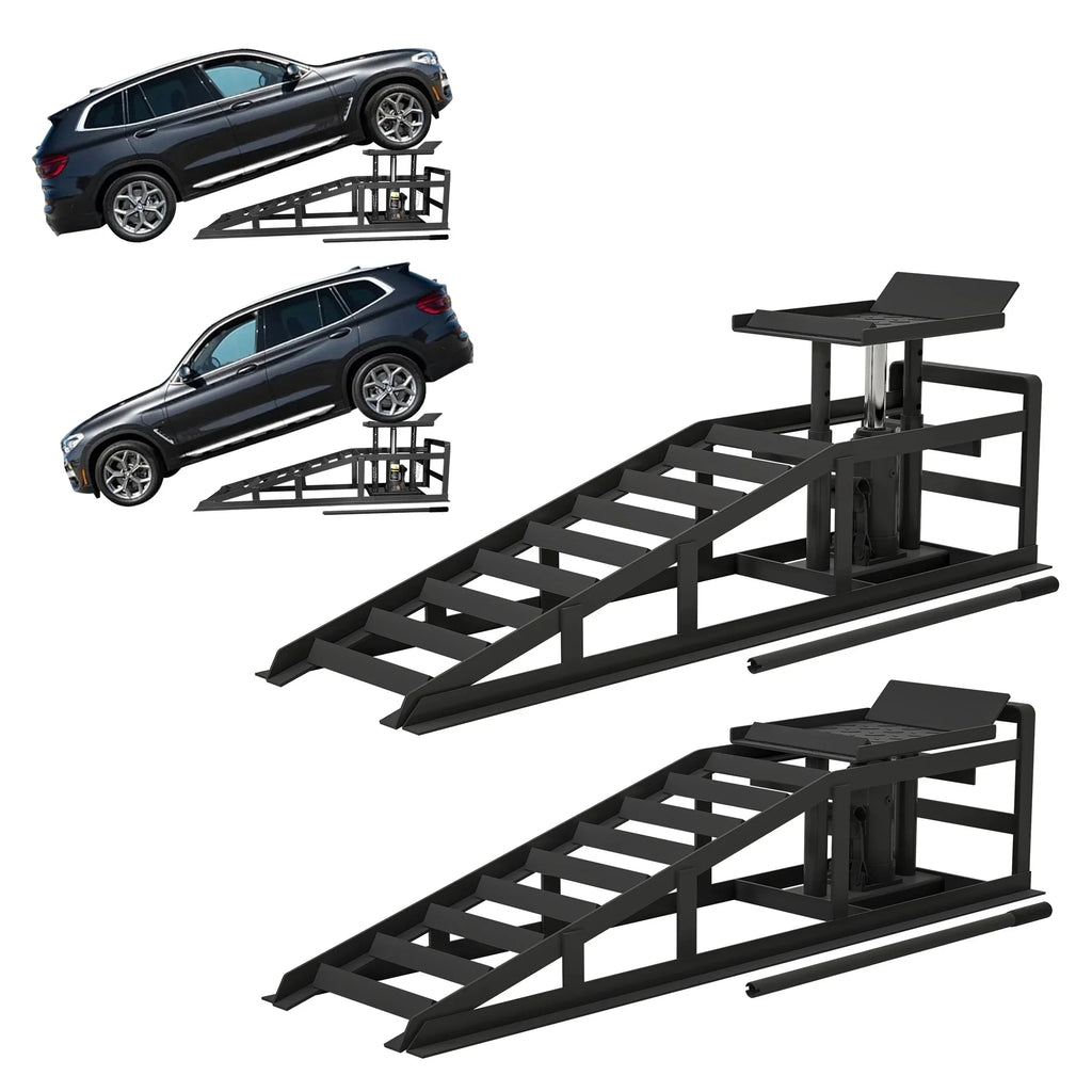 Riedhoff Hydraulic Car Ramps 2 Pack, 11000 LBS Max, Lift Height 9.48" to 16.21", Heavy Duty, Black