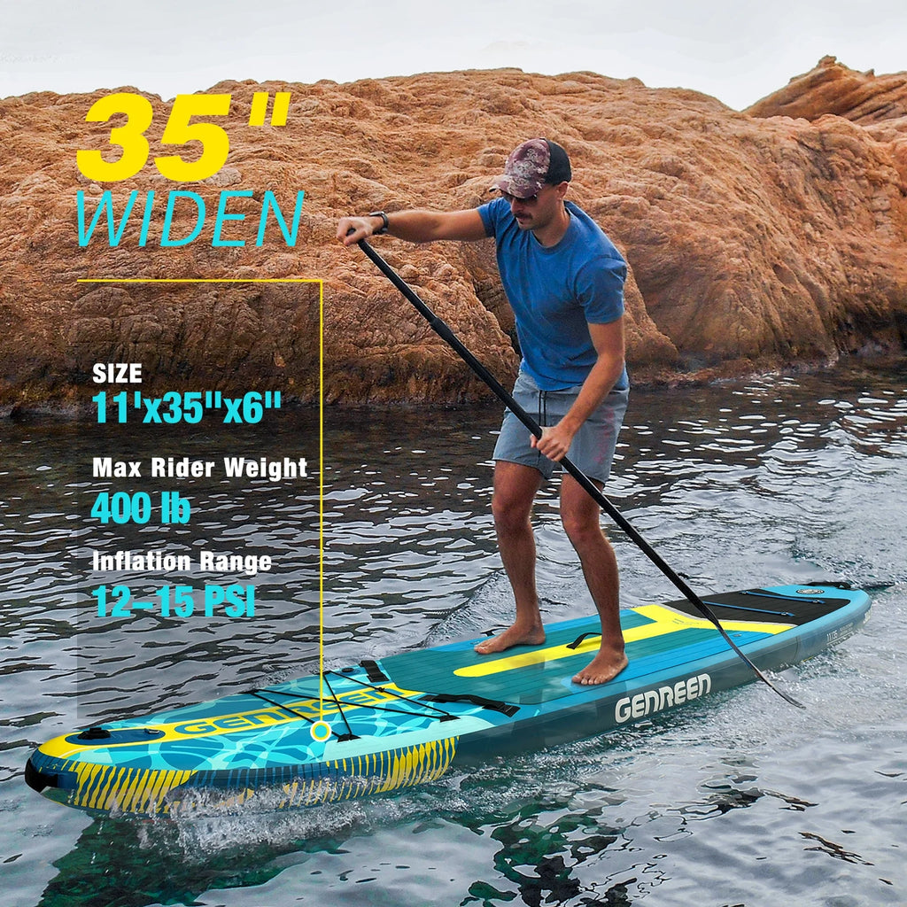Genreen Inflatable Fishing Paddle Board 11" Stand up Paddle Board with Full SUP Premium Accessories