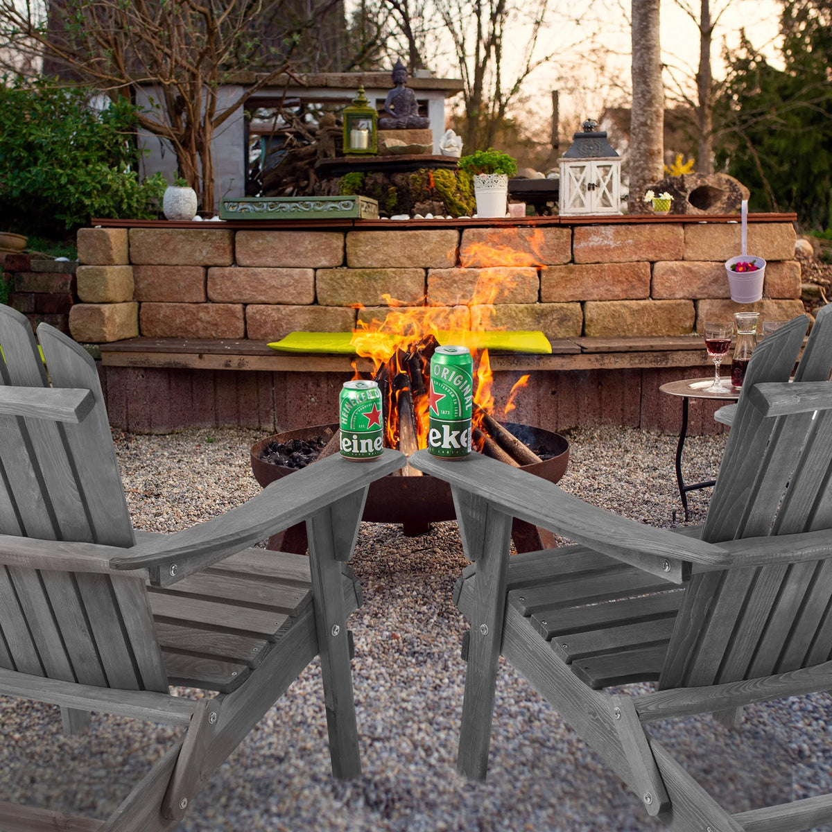 uhomepro Outdoor Adirondack Chairs Set of 2, Folding Fire Pit Chair, Weather Resistant Patio Lawn Chair for Outside Deck Garden Backyard Balcony, Gray