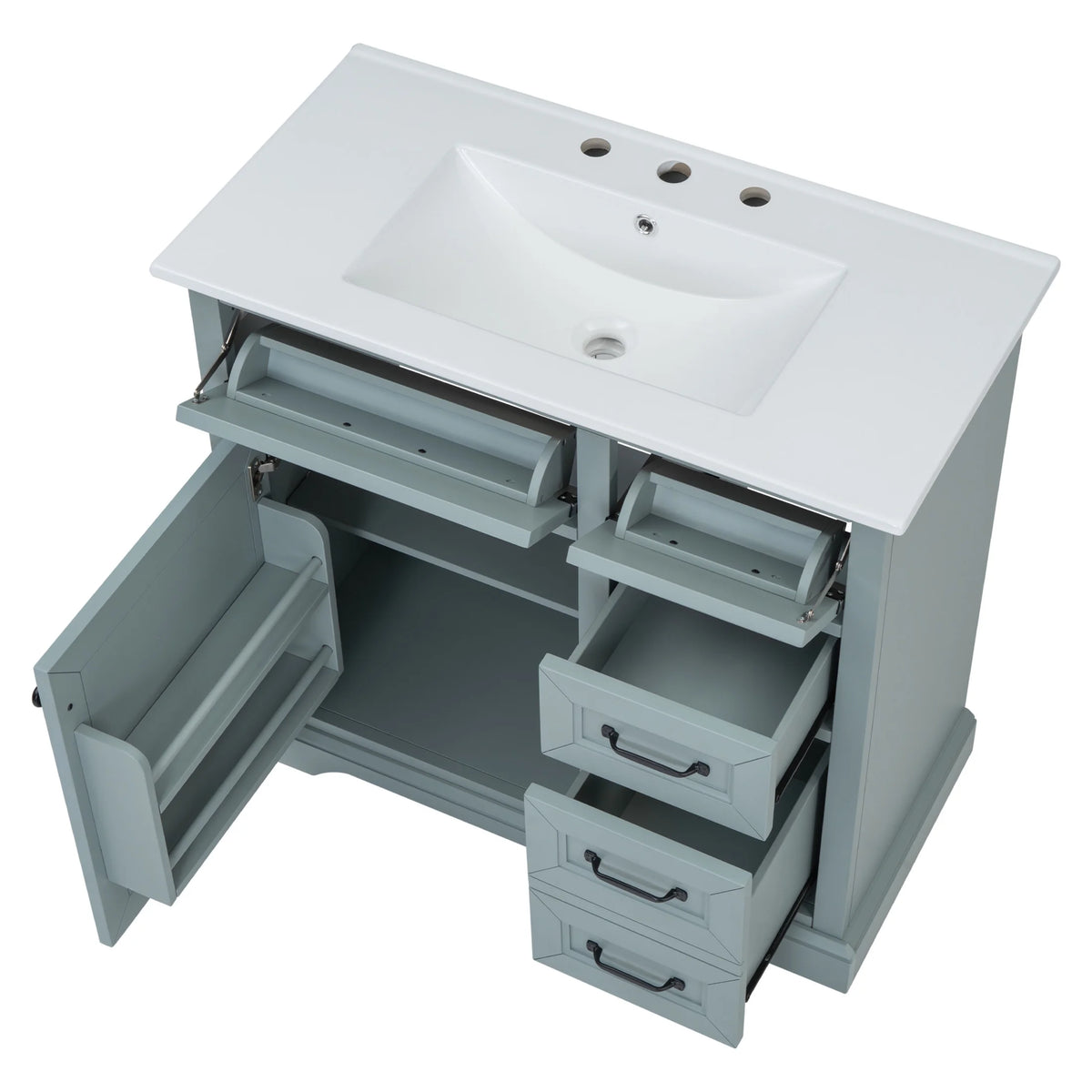 Christopher Knight Home 36" Bathroom Vanity with Sink, Tip-out Drawers, Soft-Close Doors, Grey