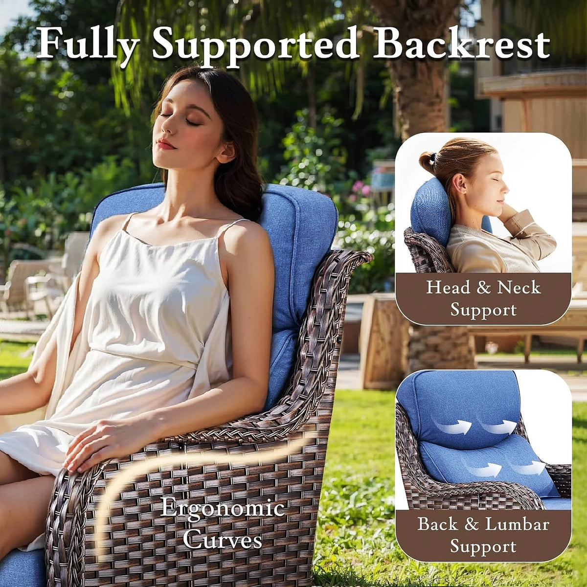 Bellefurn Luxury Outdoor Patio Furniture Set,Swivel Rocker Patio Chairs with 6-inch Thick Cushion,Patio Sofa and Glass Coffee Table,Outdoor Conversation Set for Porch, Deck, Yard