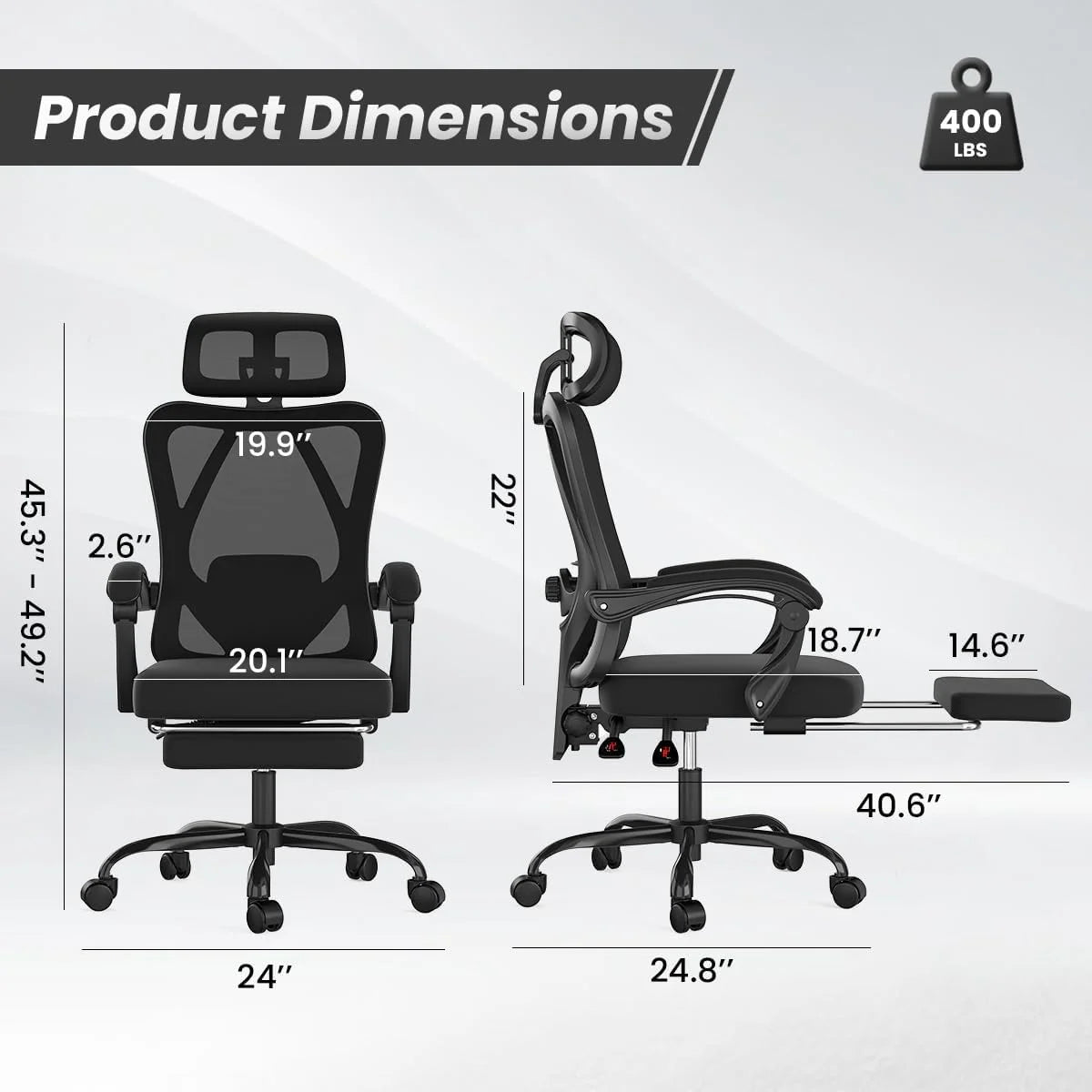 STARY Ergonomic Office Chair with Footrest, High Back Mesh Desk Chair with Adjustable Headrest & Lumbar Support, Comfortable Computer Chair for Home Office Study, White & Beige
