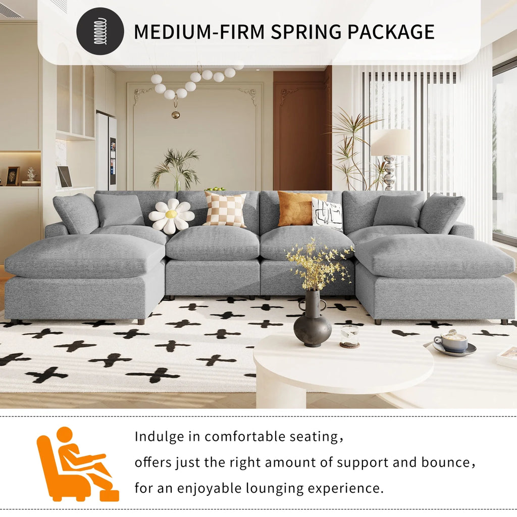 Harper & Bright Designs Convertible Modular Sectional Sofa with 2 Removable Ottomans & Pillows, Large U Shape Cloud Couch with Reversible Chaise for Living Room, Grey