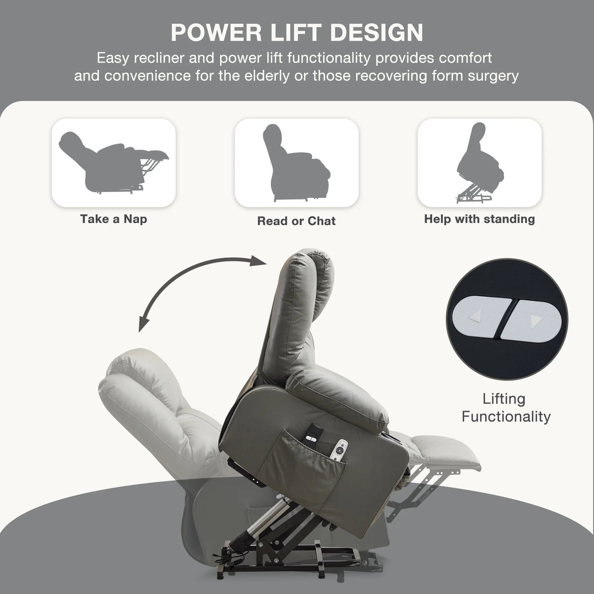 JONPONY Power Lift Recliner Chair Recliners for Elderly with Heat and Massage Recliner Chair for Living Room with Infinite Position and Side Pocket,USB Charge Port,Black