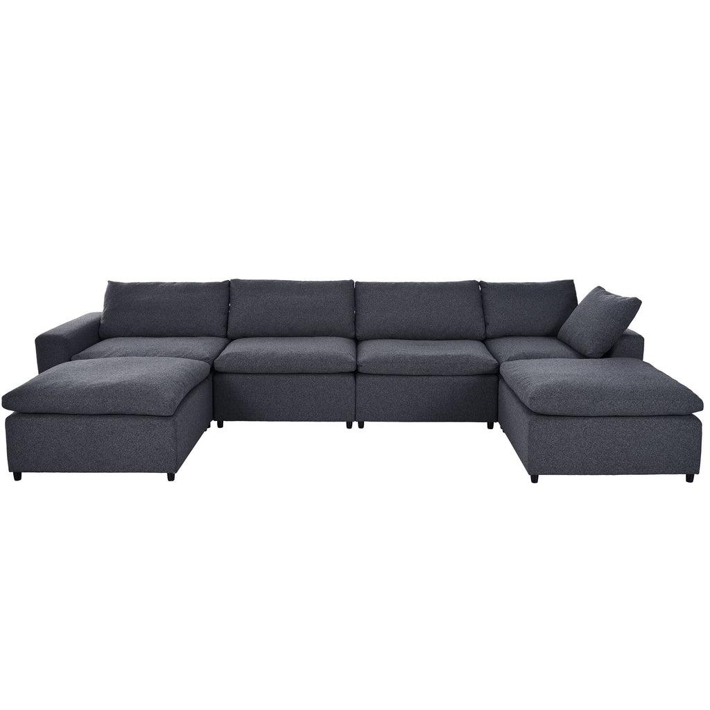 Harper & Bright Designs Convertible Modular Sectional Sofa with 2 Removable Ottomans & Pillows, Large U Shape Cloud Couch with Reversible Chaise for Living Room, Grey