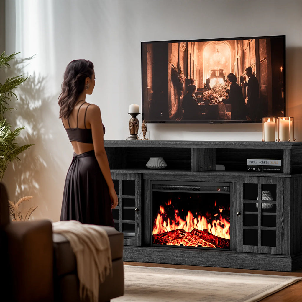Electric Fireplace TV Stand for 75�� TVs Fireplace Entertainment Center TV Console Table with 23�� Fireplace, Holds up to 200 lbs