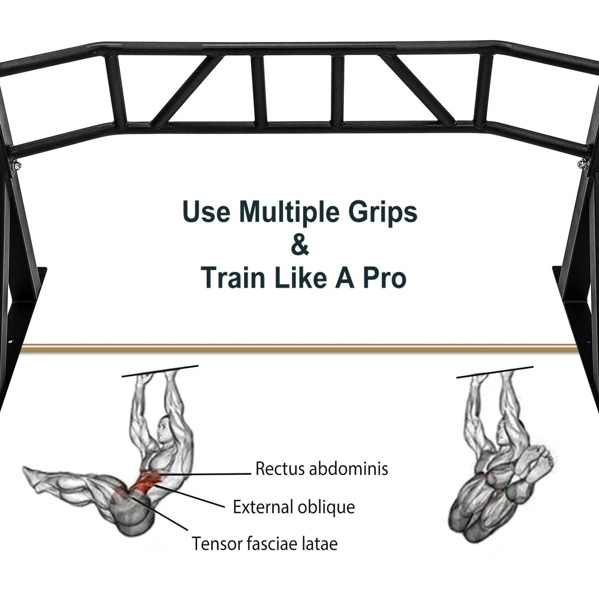 Docooler 47" Pull Up Bar Wall Mounted Multi-Grip w/Hangers for Punching Strength Training