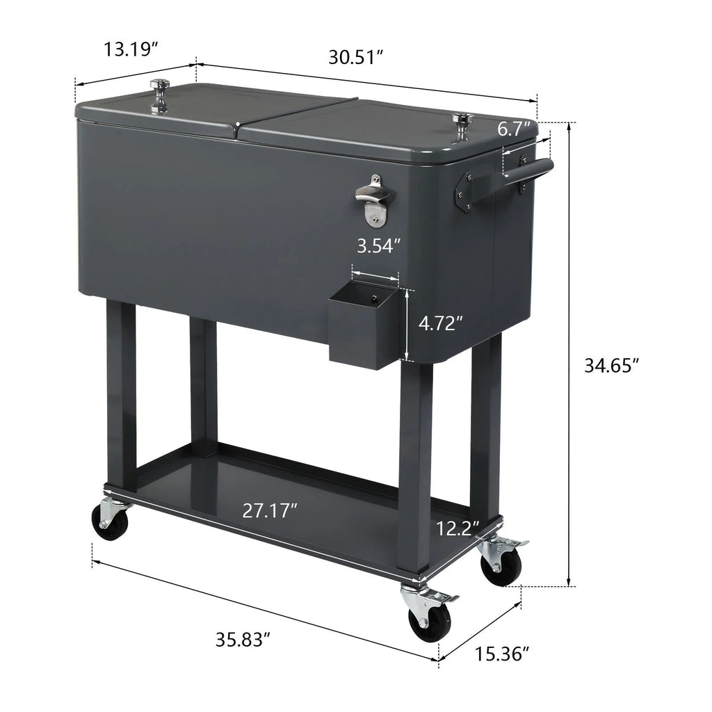 EasingRoom Iron Spray Plastic Patio Cooler Cart with Tray Cooler with Shelf Green