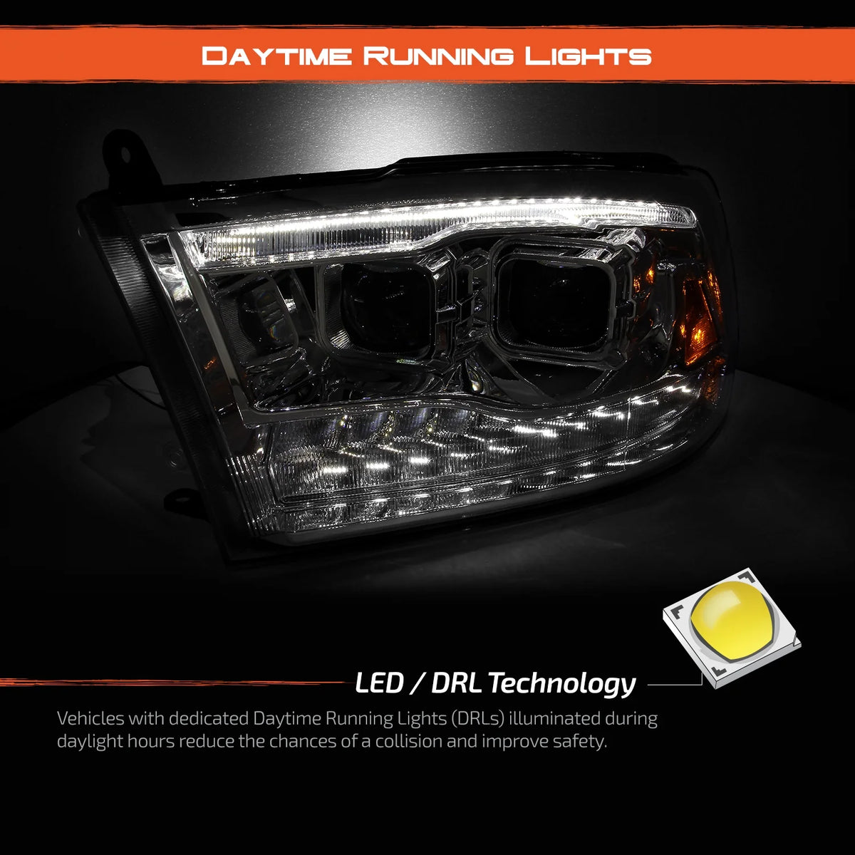 AKKON - [Factory Upgrade] For 09-18 Dodge Ram 1500 2500 3500 Dual Projector LED DRL Headlights With Light bulbs
