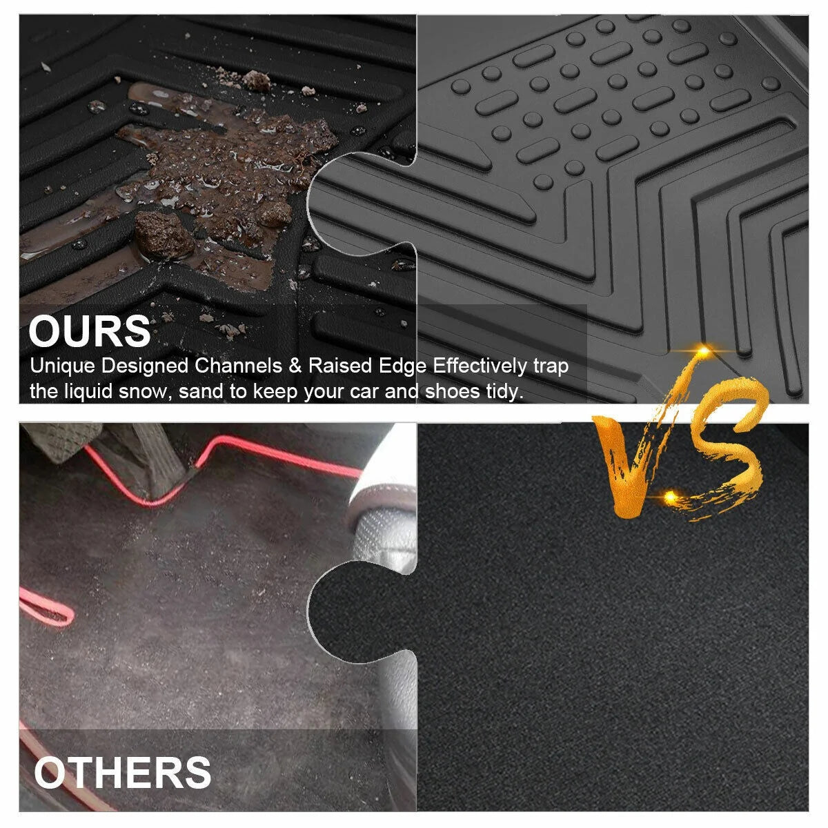 RVNI Floor Mat Liners for 2010 2011 2012 2013 2014 Ford F-150 Super Crew Cab All Weather Black 3pcs 3D TPE Liners